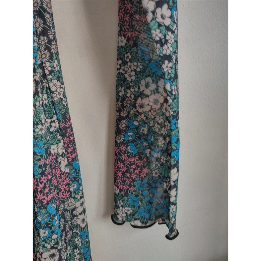 BCBGeneration Floral Mesh Cutout Ruched Midi Dress Blue Pink Green Size T Small - Picture 4 of 7